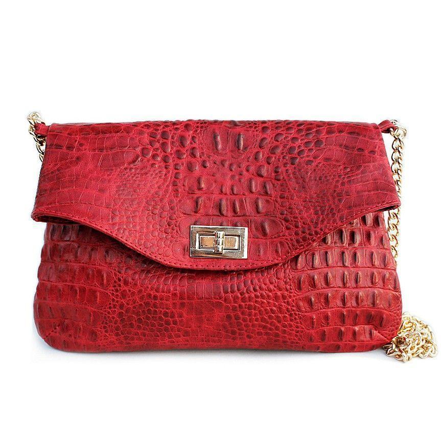 Шкіряна сумочка-клатч POOLPARTY з ланцюжком (poolparty - red - crocodile - clutch)