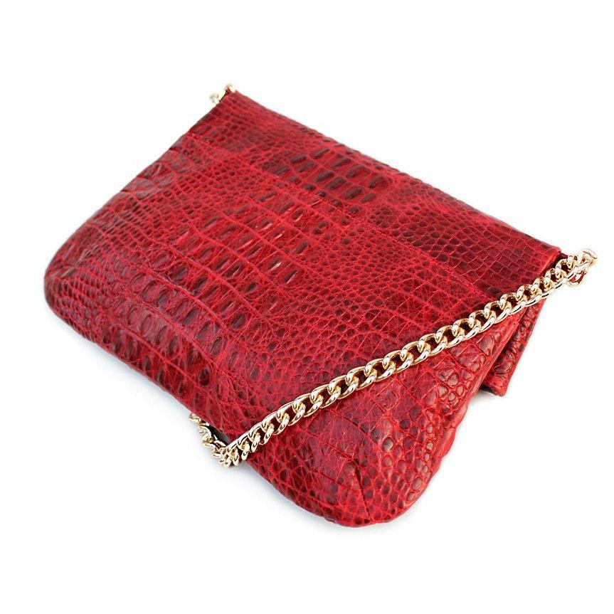 Шкіряна сумочка-клатч POOLPARTY з ланцюжком (poolparty - red - crocodile - clutch)