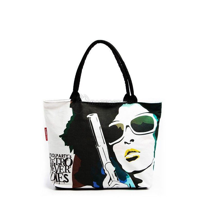 Жіноча коттонова сумка POOLPARTY з принтом (pool - 100 - never - die)