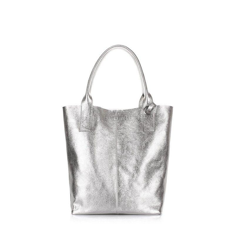 Жіноча срібляста шкіряна сумка POOLPARTY Podium (podium - silver)