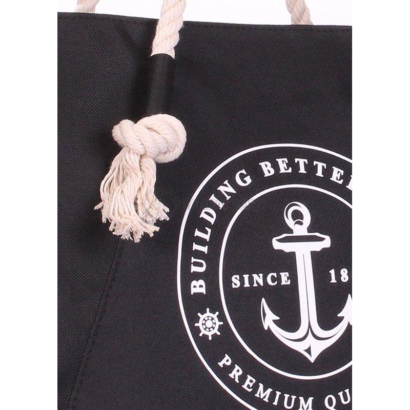 Жіноча коттонова сумка POOLPARTY з морським принтом (breeze - oxford - black)