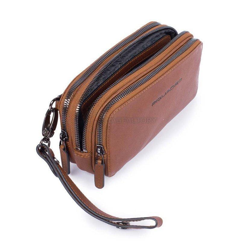 Борсетка Piquadro Black Square Tobacco з 3 відділ. на блискавці (AC2141B3_CU)