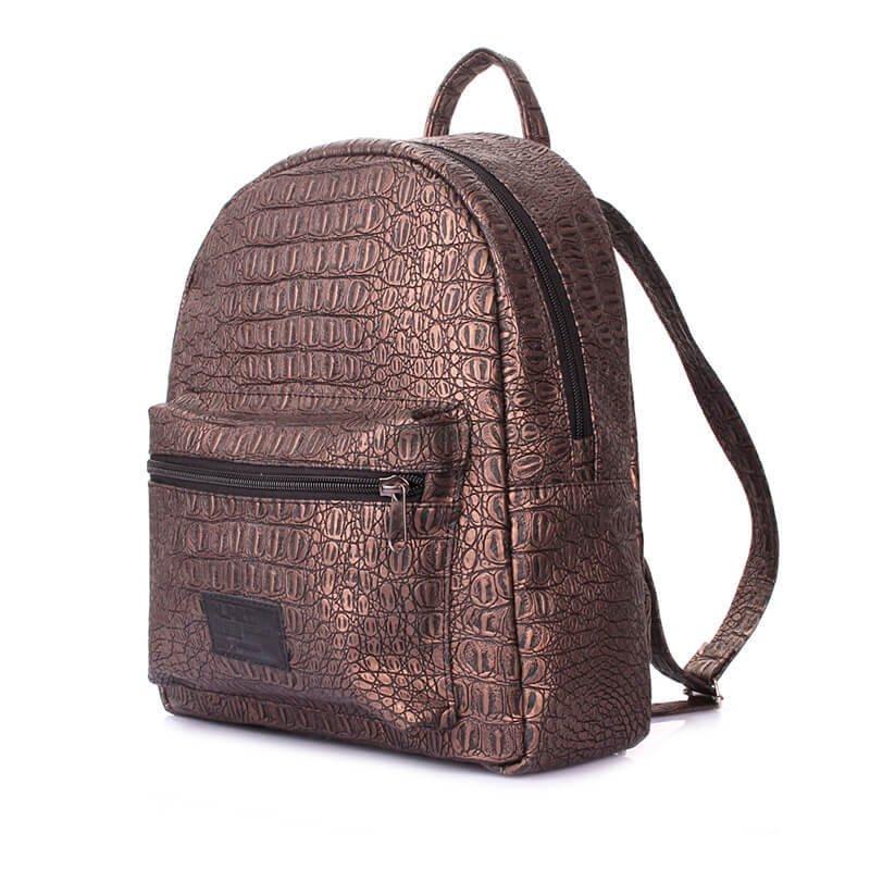 Міський жіночий рюкзак Poolparty XS Бронзовий 9л (xs - croco - bronze)