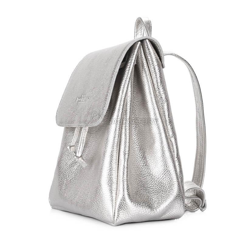 Міський шкіряний рюкзак на зав'язках Poolparty Paris Сріблястий 9л (paris - silver)