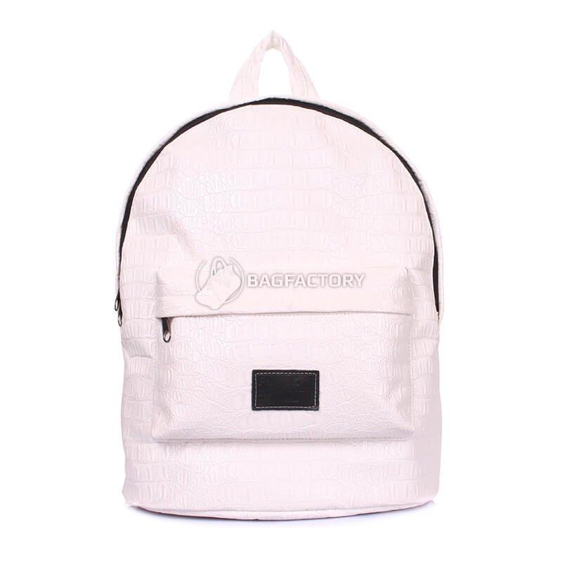 Міський рюкзак Poolparty з тисненням під крокодила Білий (backpack - croco - white)
