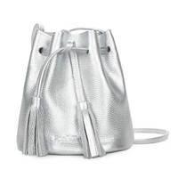 Жіноча шкіряна сумка на зав'язках Poolparty Bucket Срібляста (bucket - silver)