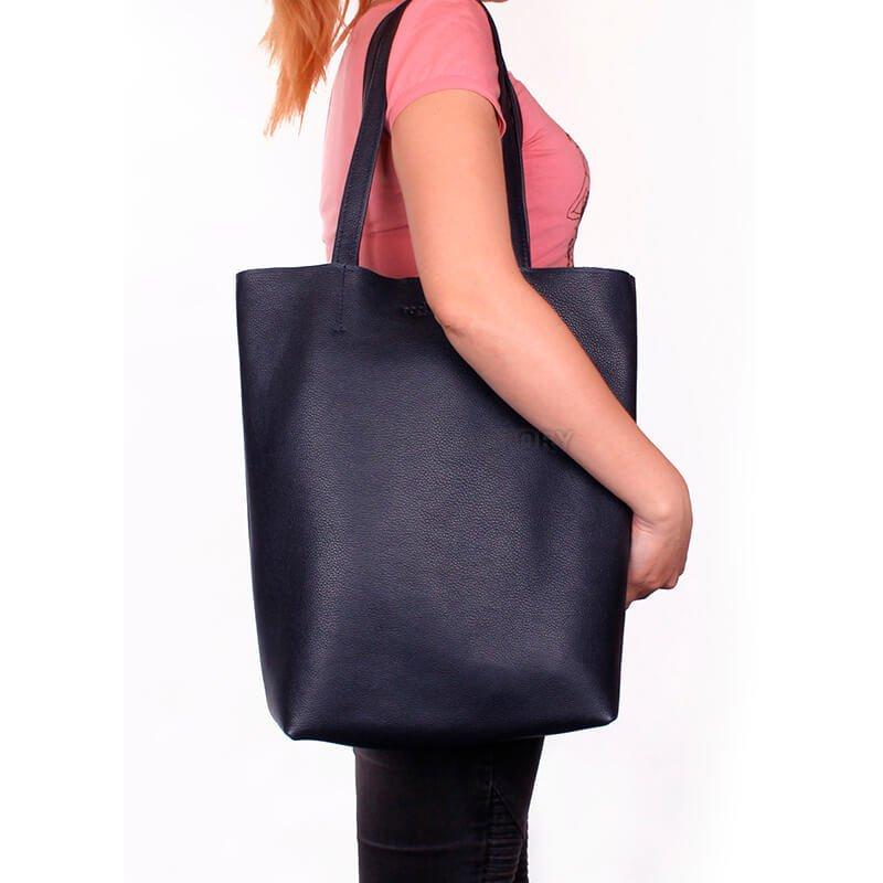 Жіноча шкіряна сумка-шоппер Poolparty Iconic Темно-синя (iconic - darkblue)