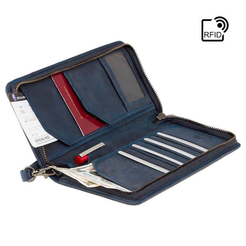 Портмоне дорожнє шкіряне Visconti Wing із захистом RFID Синій (728 OIL BLUE)