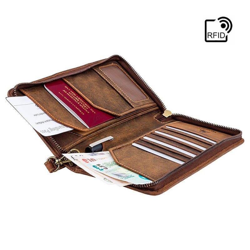 Портмоне дорожнє шкіряне Visconti Wing із захистом RFID Коричневий (728 OIL TAN)