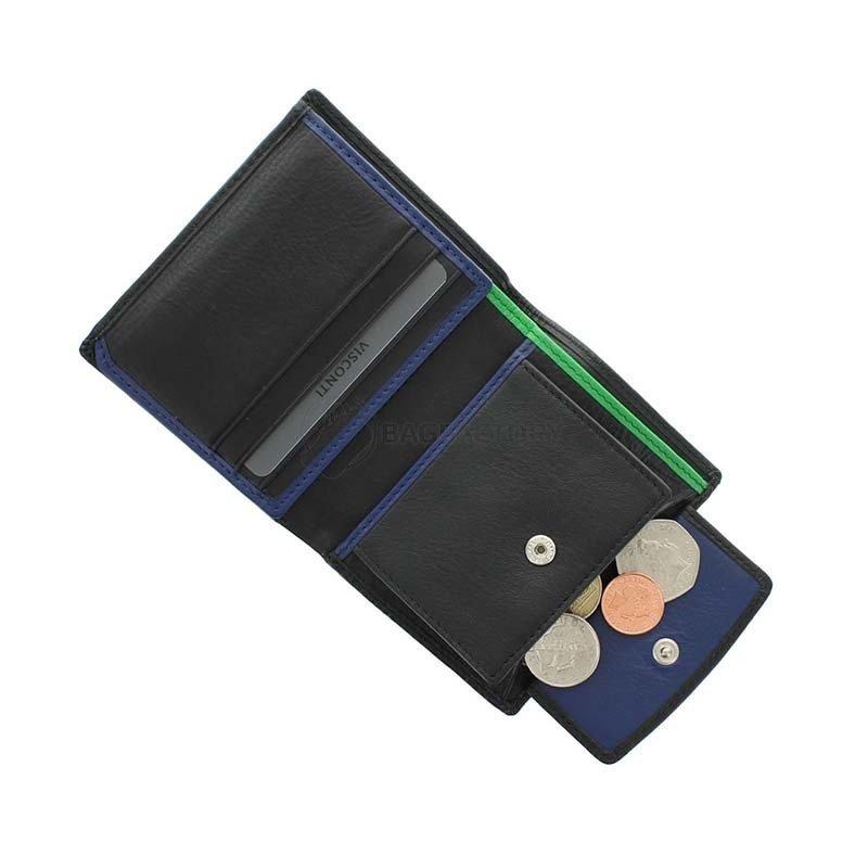 Портмоне чоловіче шкіряне Visconti Dr.No Black/Blue/Green (BD22 BK/CB/GRN)