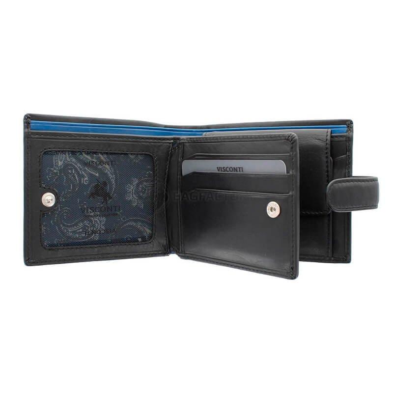Портмоне чоловіче шкіряне Visconti Leonardo Black/Cobalt (PM102 BLK/BLUE)