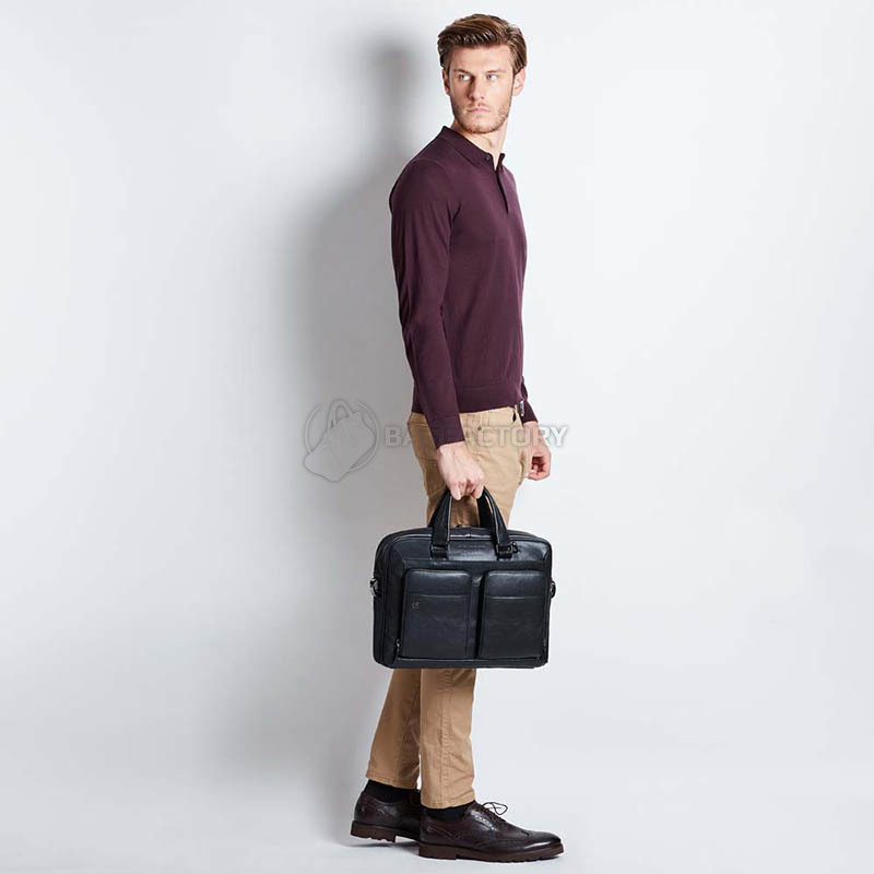 Чоловіча шкіряна сумка Piquadro Black Square O.Blue з відділ. для ноут 15