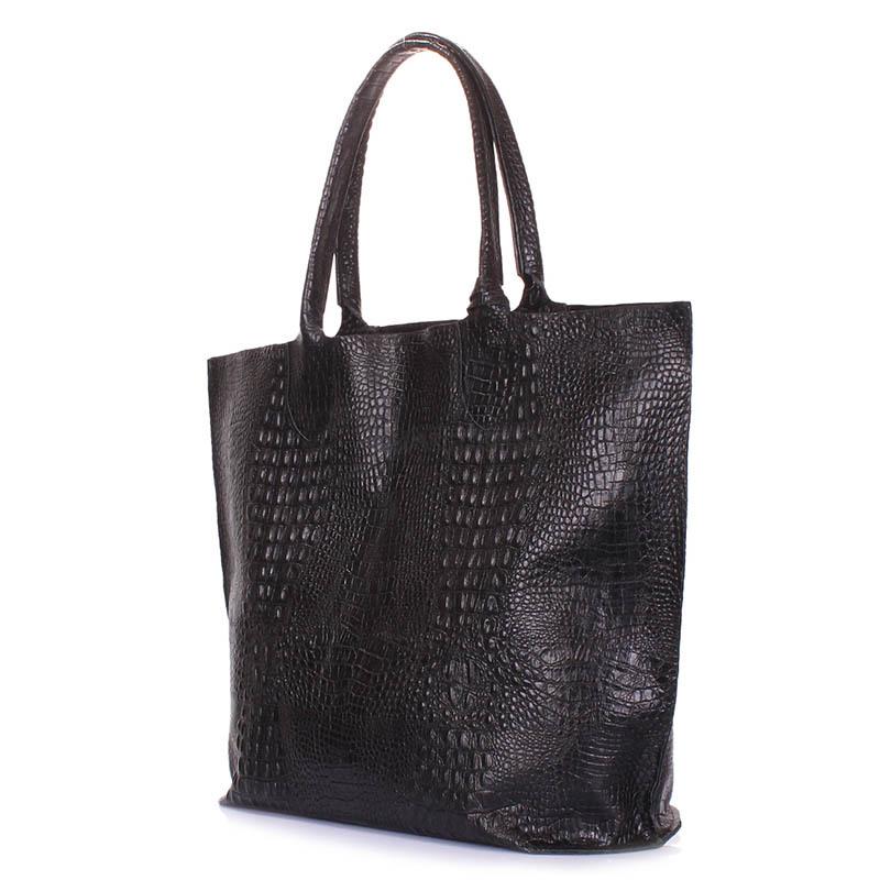 Жіноча шкіряна сумка Poolparty Amphibia Чорна (amphibia - croco - black)