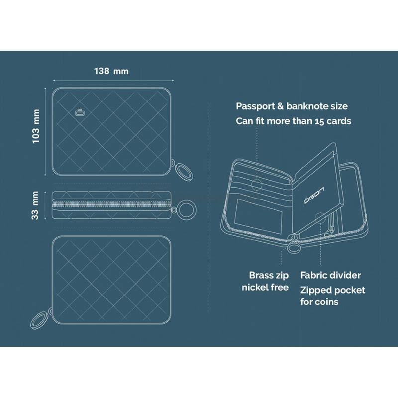 Портмоне алюмінієве Ogon Quilted Passport на блискавці Чорний (QP_Black)