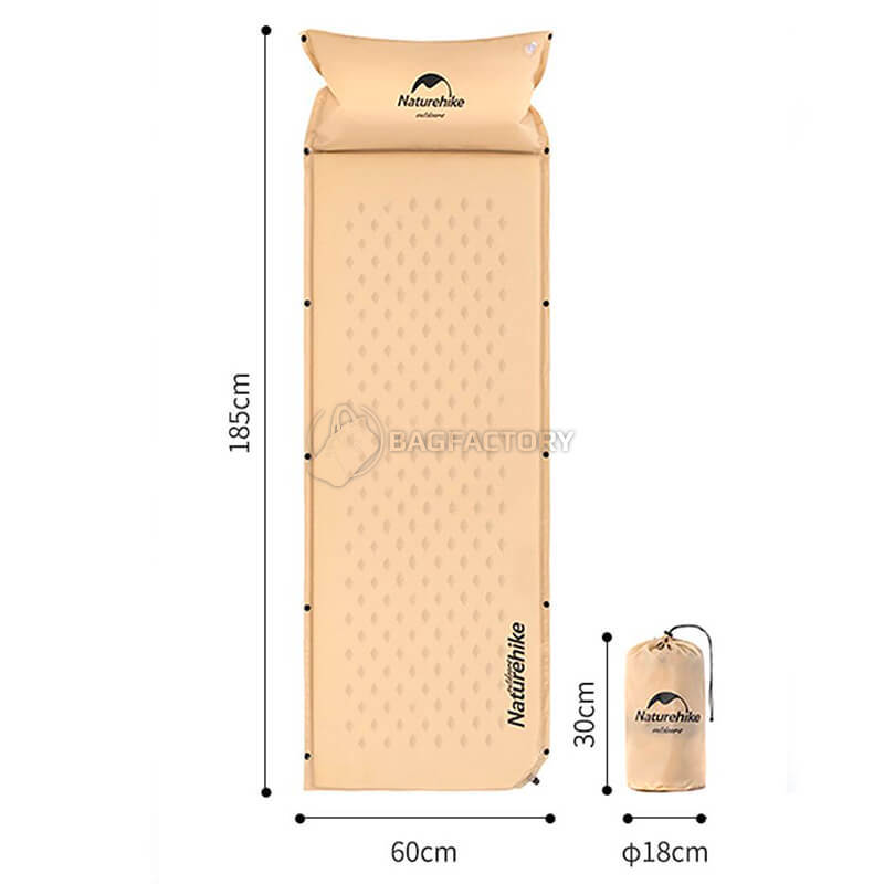 Туристичний килимок Naturehike NH15Q002-D 25мм з подушкою 185см Бежевий (6927595782576)