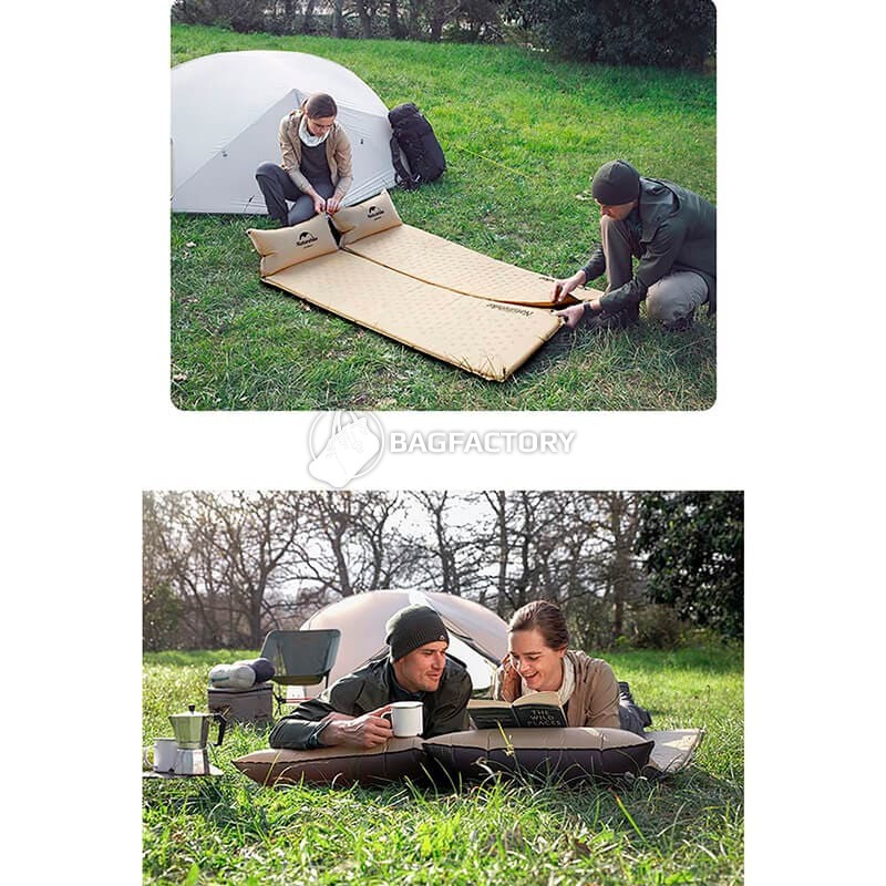 Туристичний килимок Naturehike NH15Q002-D 25мм з подушкою 185см Бежевий (6927595782576)