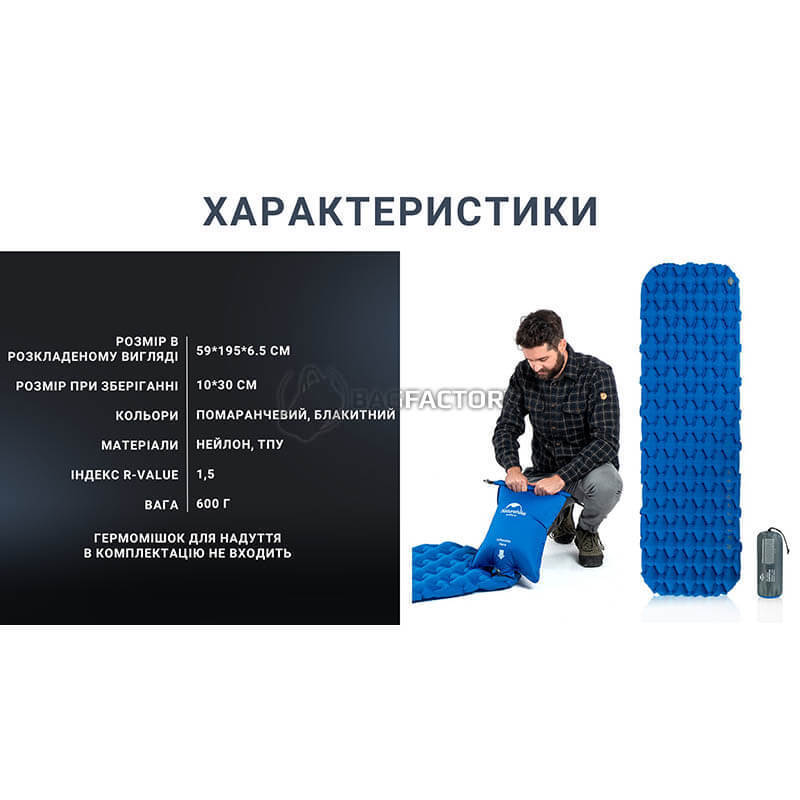 Туристичний килимок Naturehike FC-10 NH19Z032-P 65 мм помаранчевий 195 см (6976023922541)